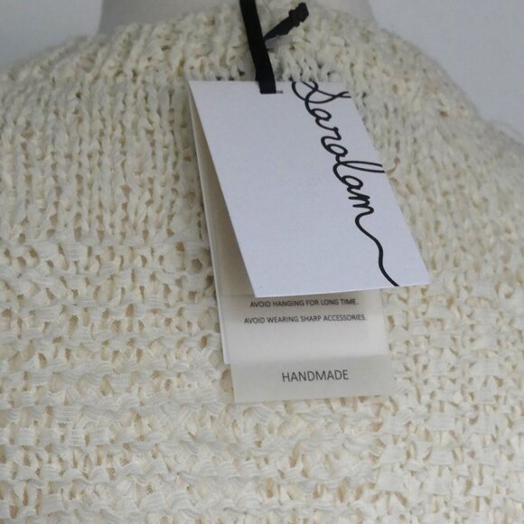 Saralam Hand Knit Handmade Fringe Decor Mini Dress Ivory & Black USA Size XS - Picture 15 of 15